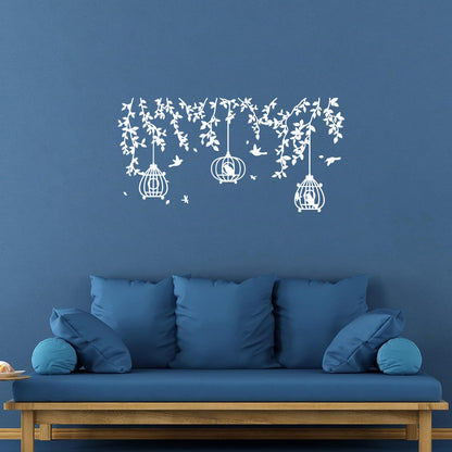 Mural And Wall Vinyl Decal Caged Birds Floral Tree Branch Free Fly Bedroom Multi Color Selection