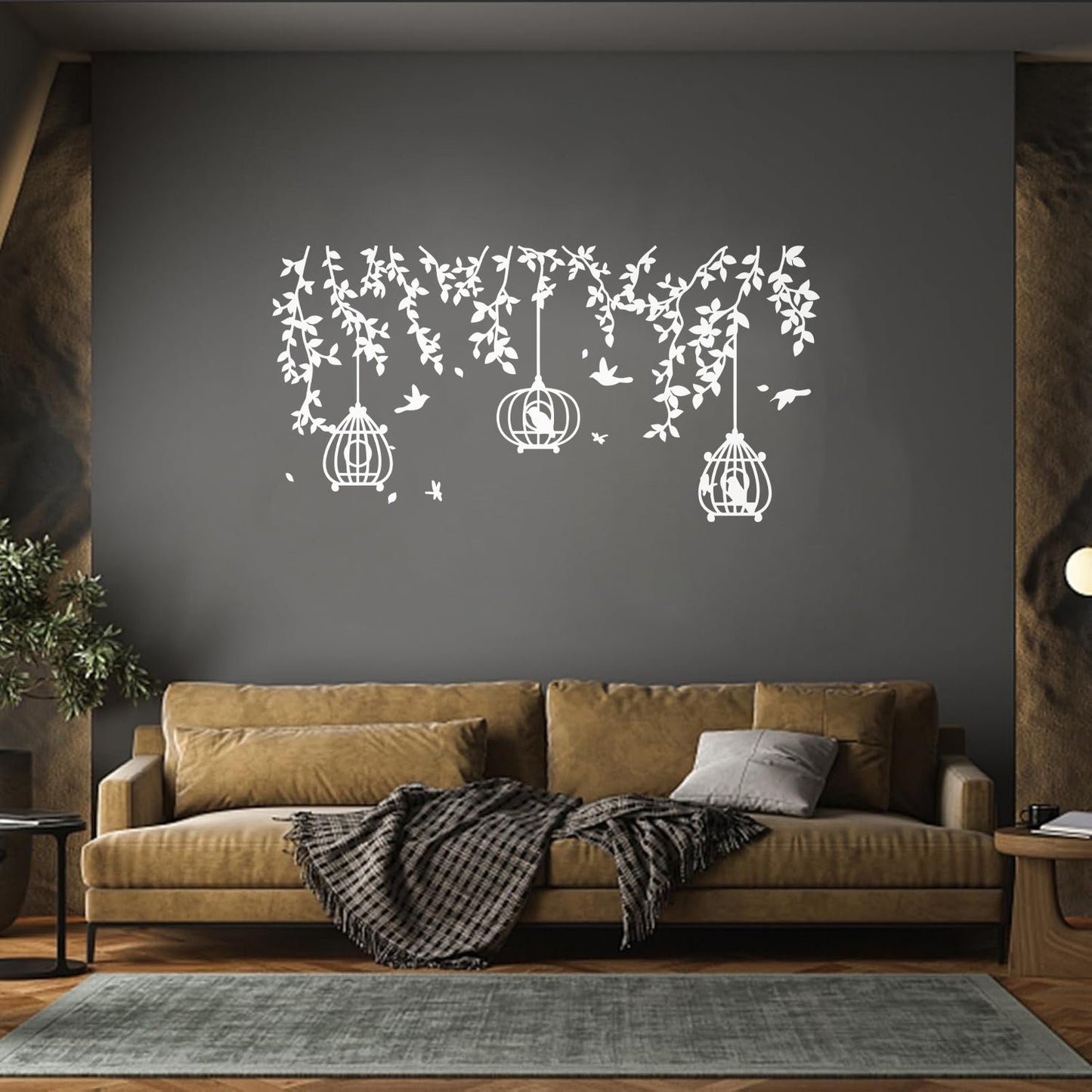 Mural And Wall Vinyl Decal Caged Birds Floral Tree Branch Free Fly Bedroom Multi Color Selection