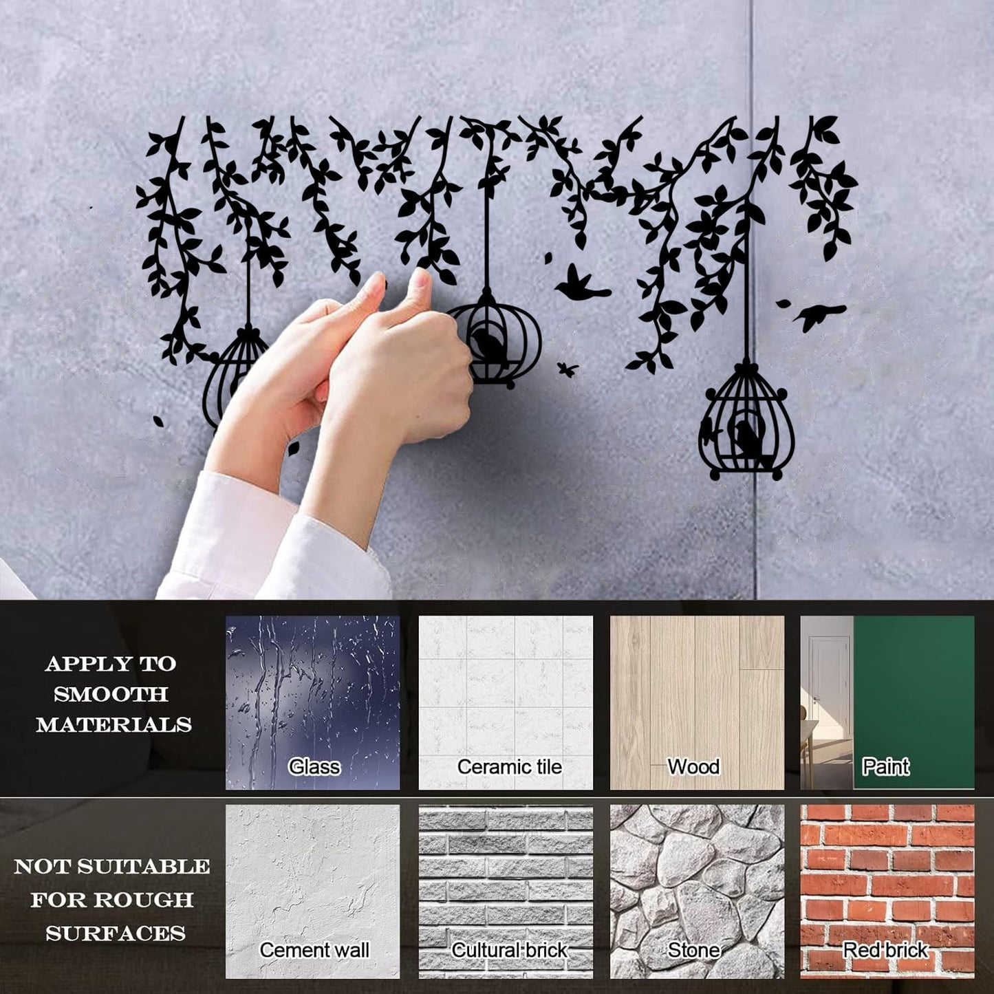 Mural And Wall Vinyl Decal Caged Birds Floral Tree Branch Free Fly Bedroom Multi Color Selection