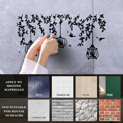 Mural And Wall Vinyl Decal Caged Birds Floral Tree Branch Free Fly Bedroom Multi Color Selection