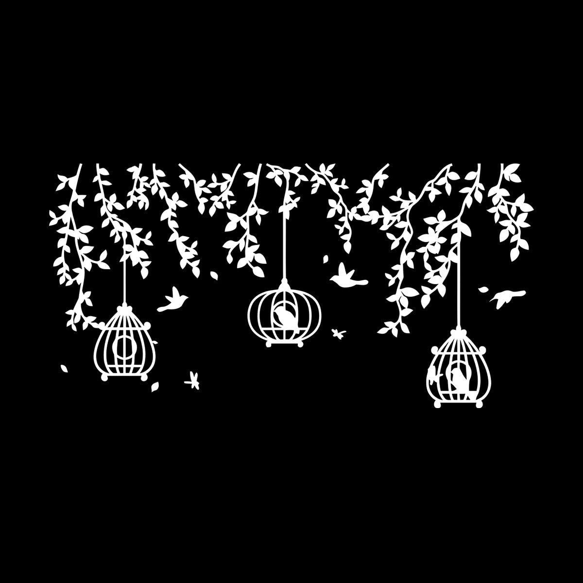 Mural And Wall Vinyl Decal Caged Birds Floral Tree Branch Free Fly Bedroom Multi Color Selection