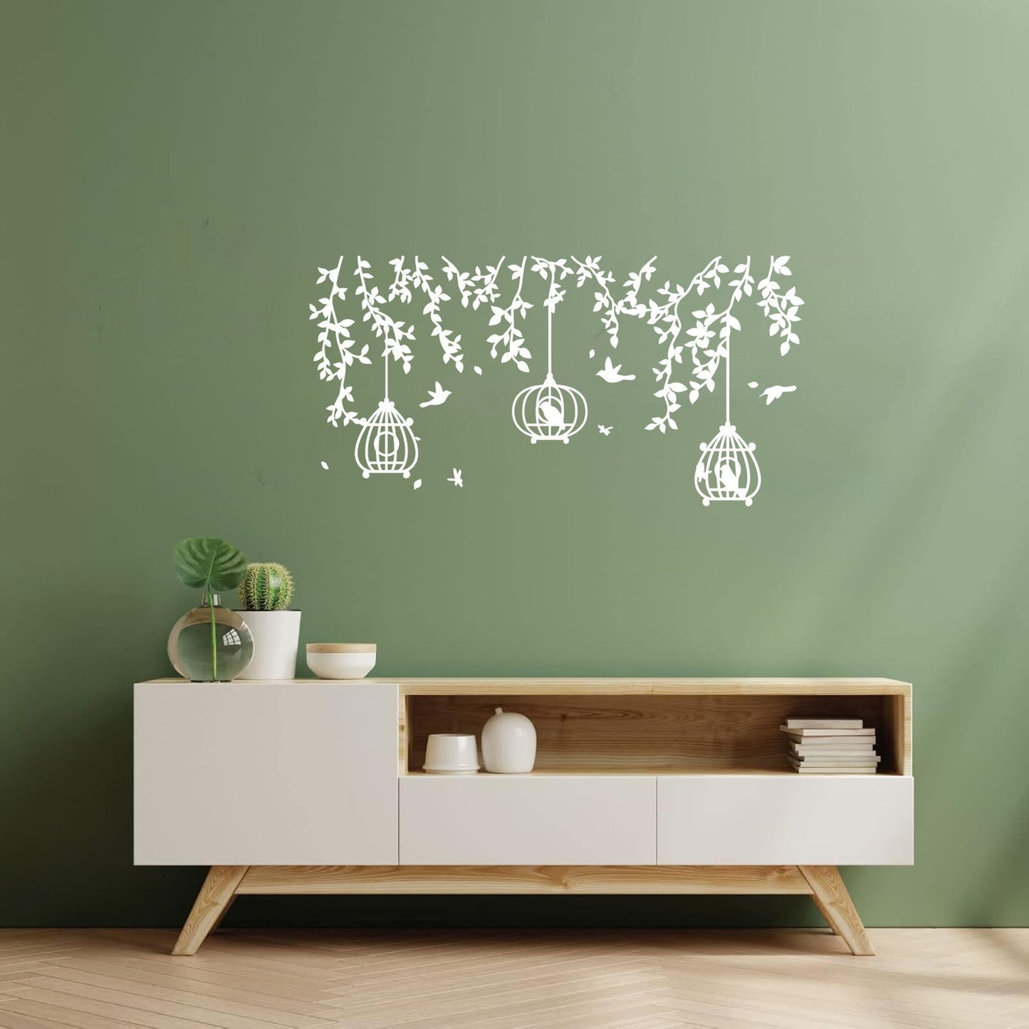 Mural And Wall Vinyl Decal Caged Birds Floral Tree Branch Free Fly Bedroom Multi Color Selection