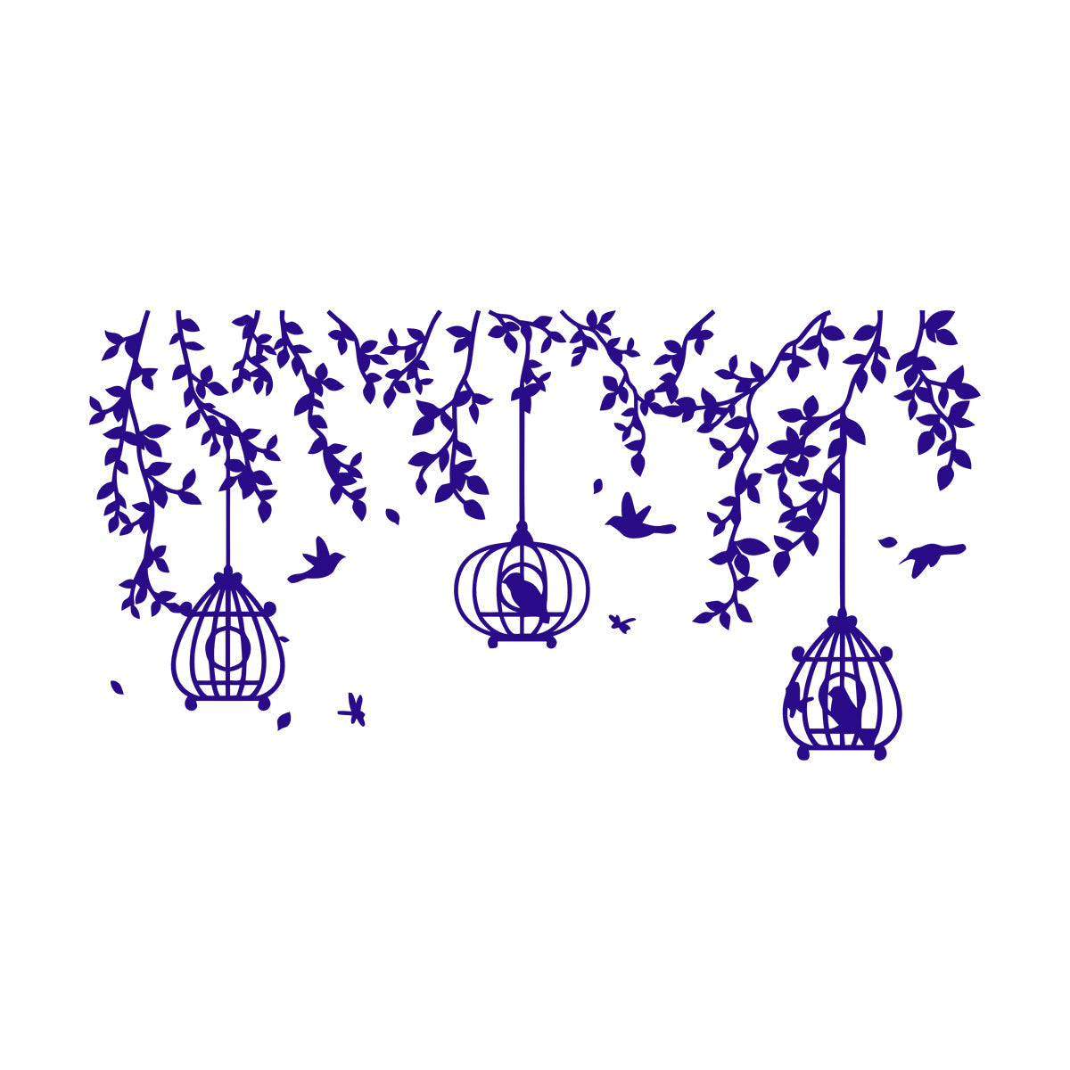 Mural And Wall Vinyl Decal Caged Birds Floral Tree Branch Free Fly Bedroom Multi Color Selection