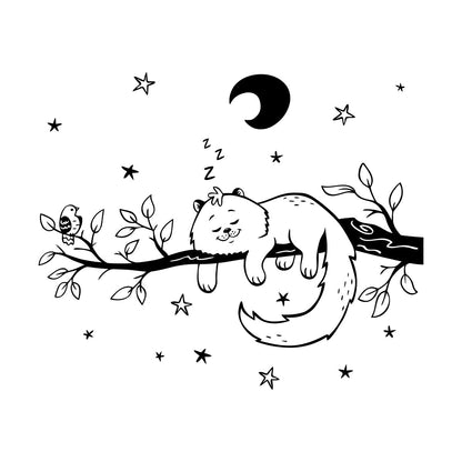 Engraving Stickers Cat Bird Tree Branch Night Stars Nursery Moon Personalized Customization