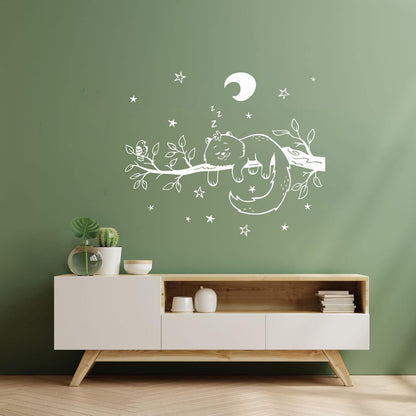 Engraving Stickers Cat Bird Tree Branch Night Stars Nursery Moon Personalized Customization