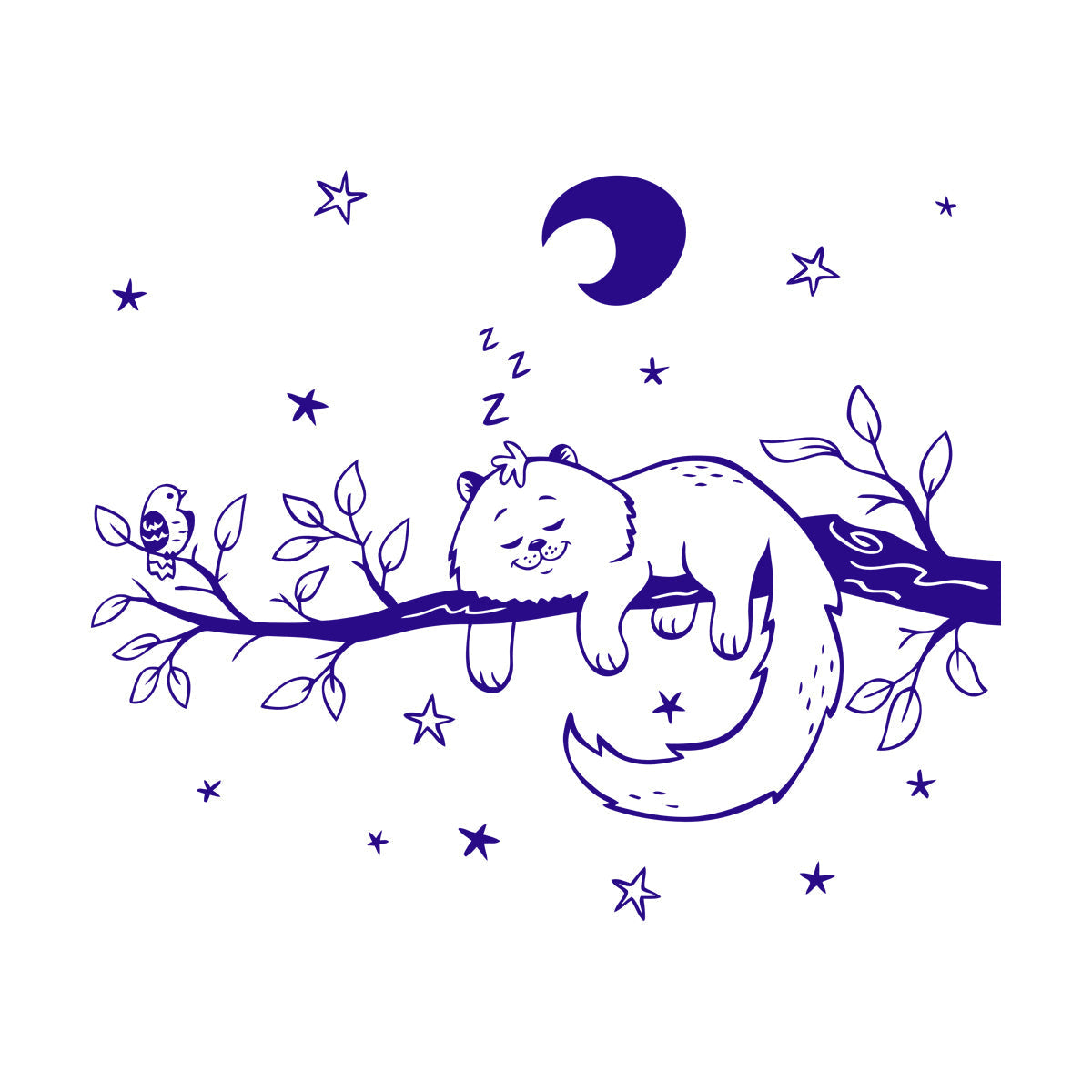 Engraving Stickers Cat Bird Tree Branch Night Stars Nursery Moon Personalized Customization