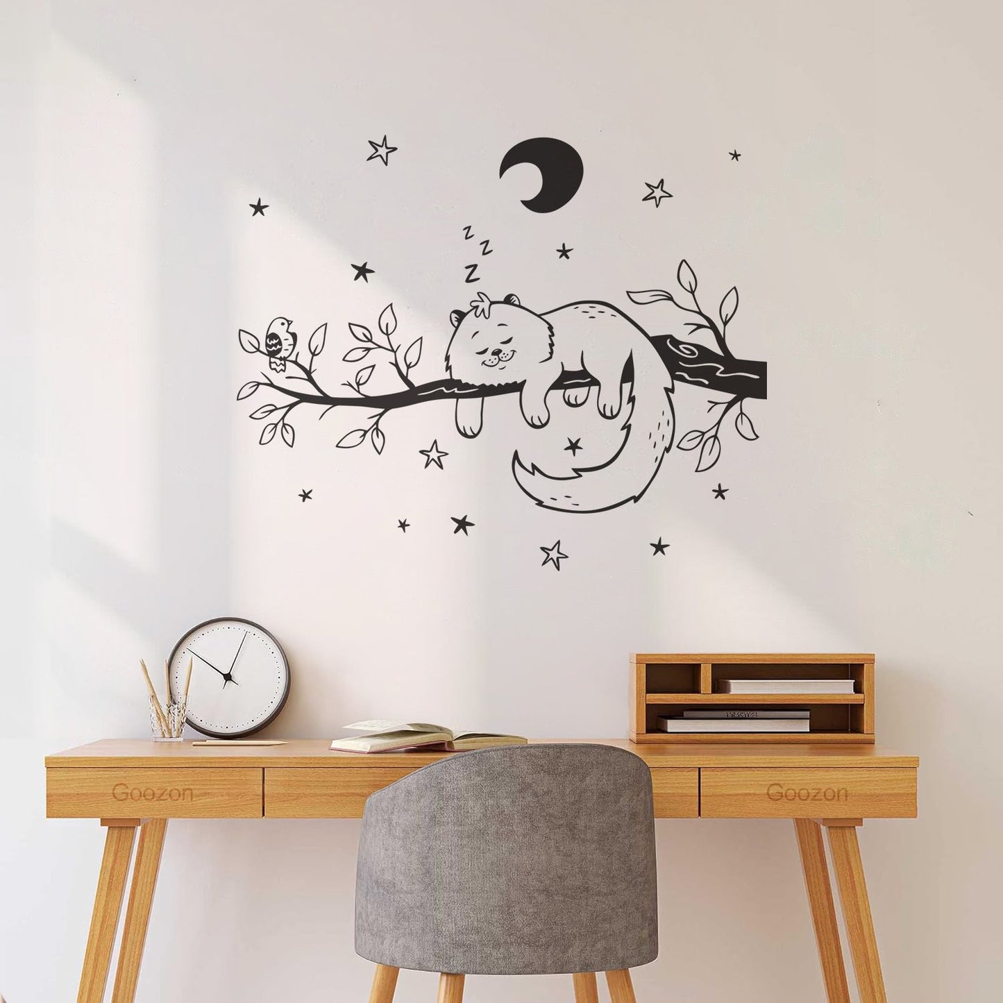 Engraving Stickers Cat Bird Tree Branch Night Stars Nursery Moon Personalized Customization