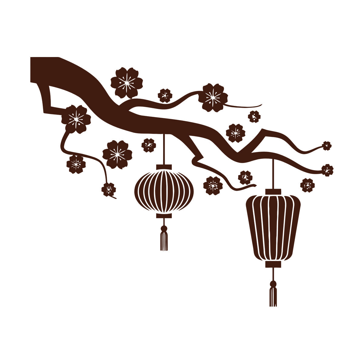 Chinese Lamp Branch Oriental Lettering Stickers Wall Beautification