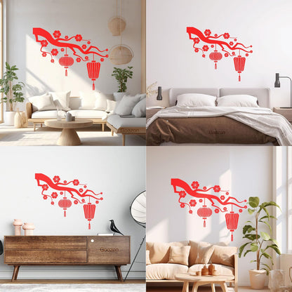Chinese Lamp Branch Oriental Lettering Stickers Wall Beautification