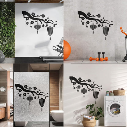 Chinese Lamp Branch Oriental Lettering Stickers Wall Beautification