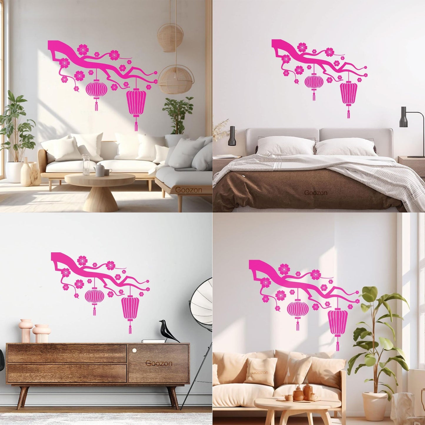 Chinese Lamp Branch Oriental Lettering Stickers Wall Beautification