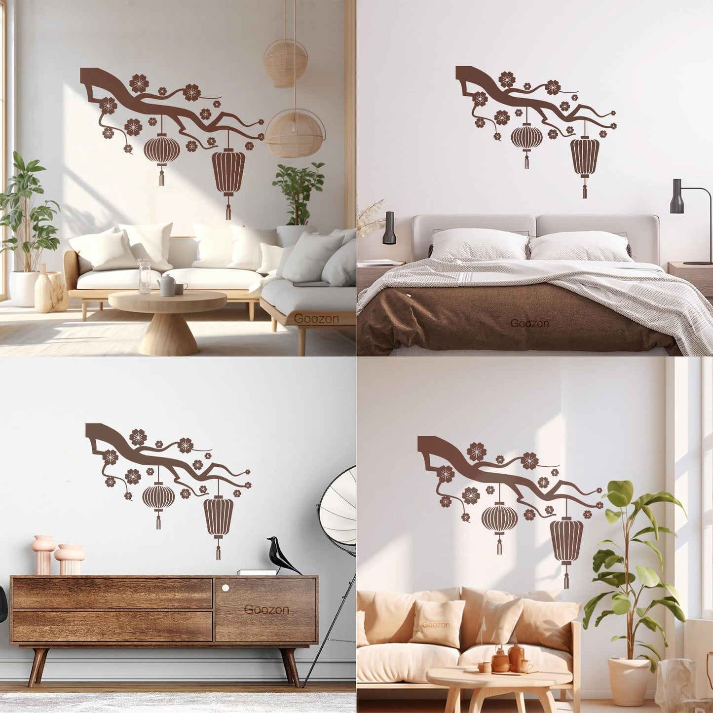 Chinese Lamp Branch Oriental Lettering Stickers Wall Beautification