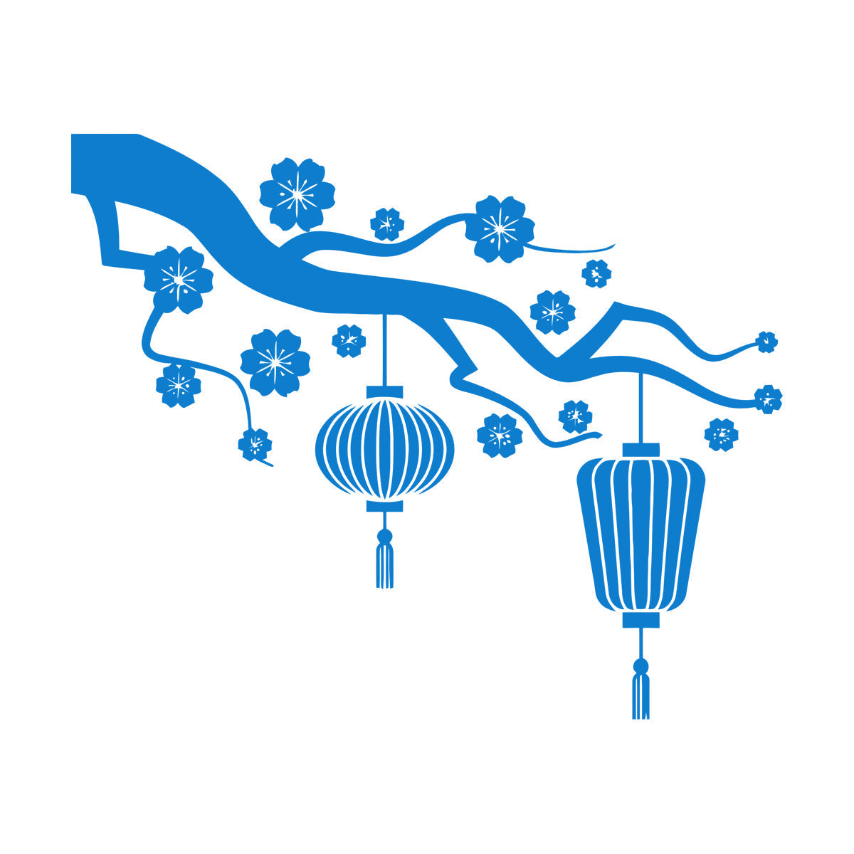 Chinese Lamp Branch Oriental Lettering Stickers Wall Beautification