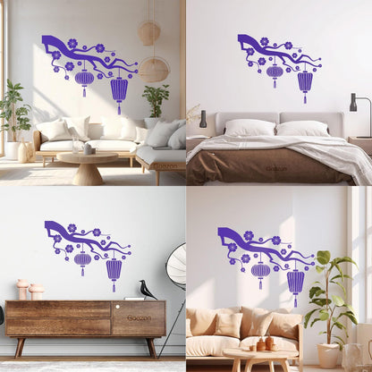Chinese Lamp Branch Oriental Lettering Stickers Wall Beautification