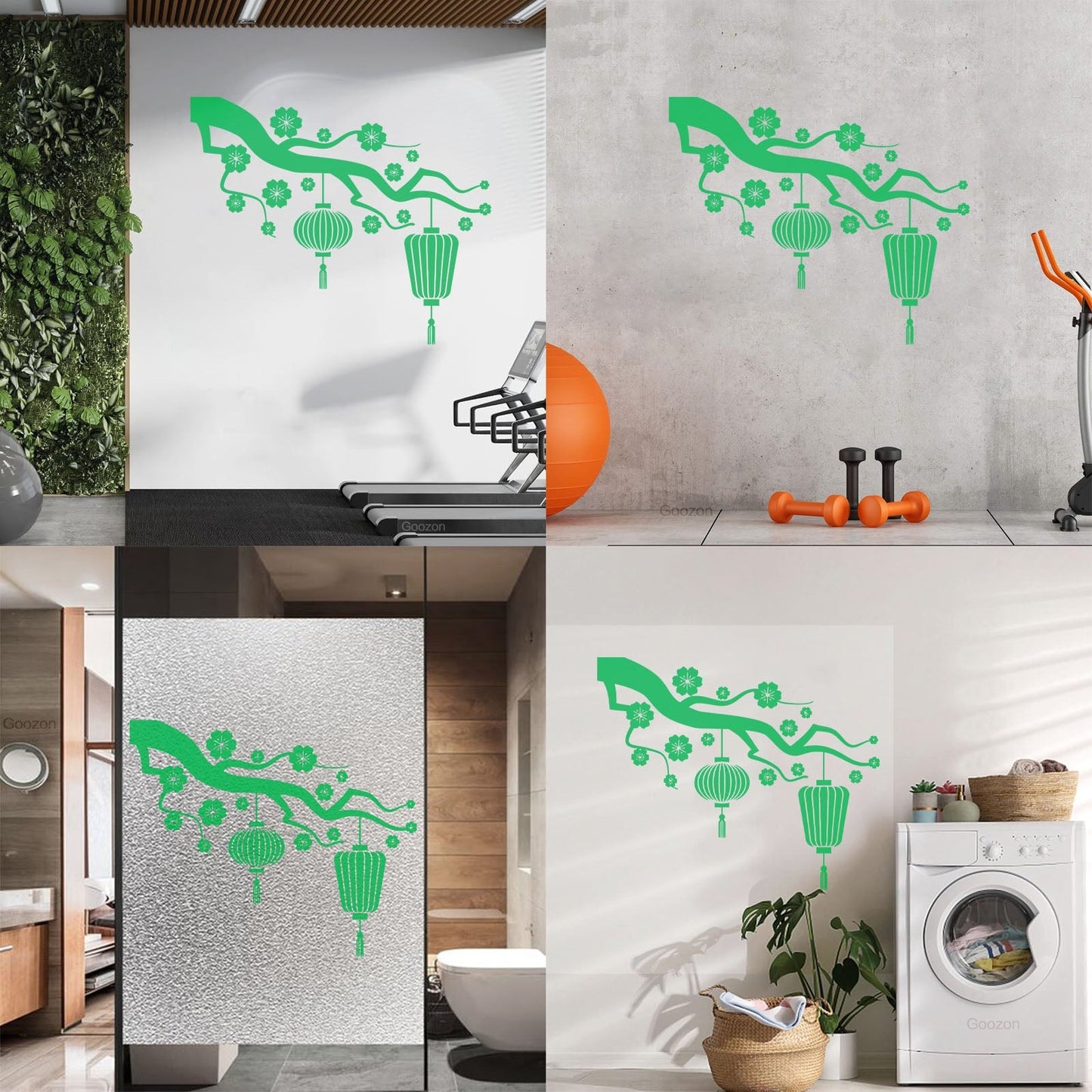 Chinese Lamp Branch Oriental Lettering Stickers Wall Beautification