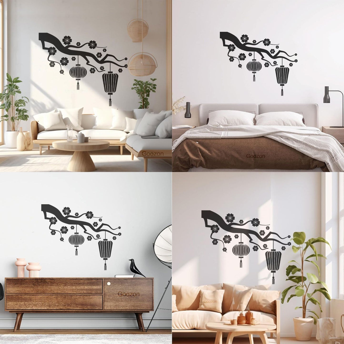 Chinese Lamp Branch Oriental Lettering Stickers Wall Beautification