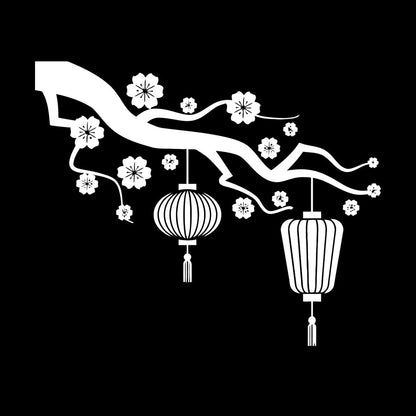 Chinese Lamp Branch Oriental Lettering Stickers Wall Beautification