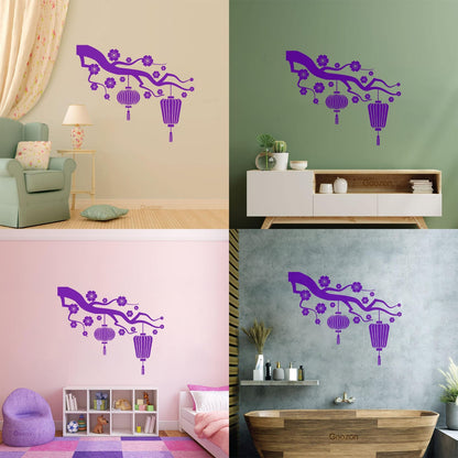 Chinese Lamp Branch Oriental Lettering Stickers Wall Beautification