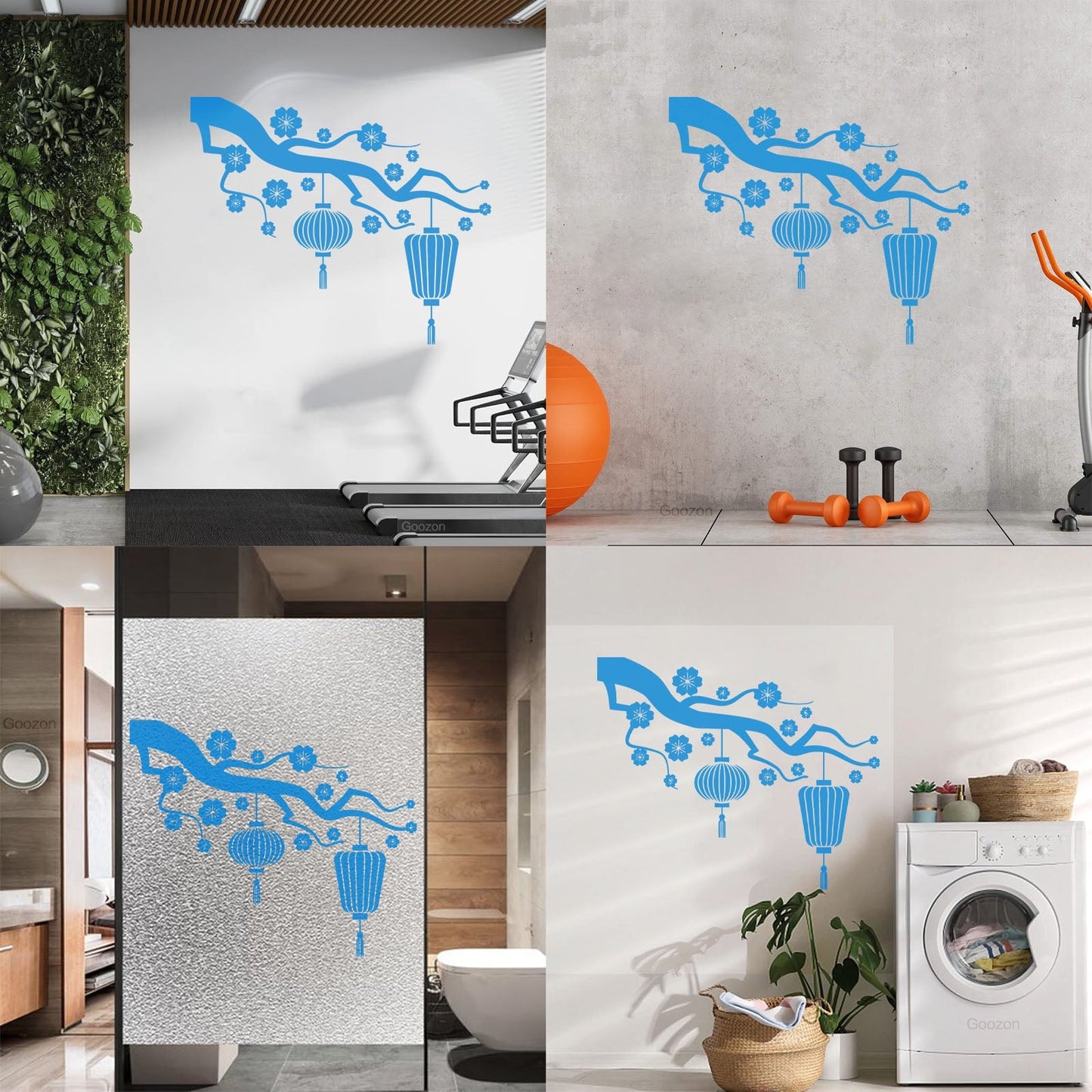 Chinese Lamp Branch Oriental Lettering Stickers Wall Beautification