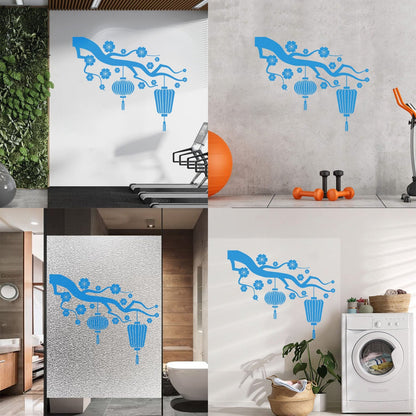 Chinese Lamp Branch Oriental Lettering Stickers Wall Beautification