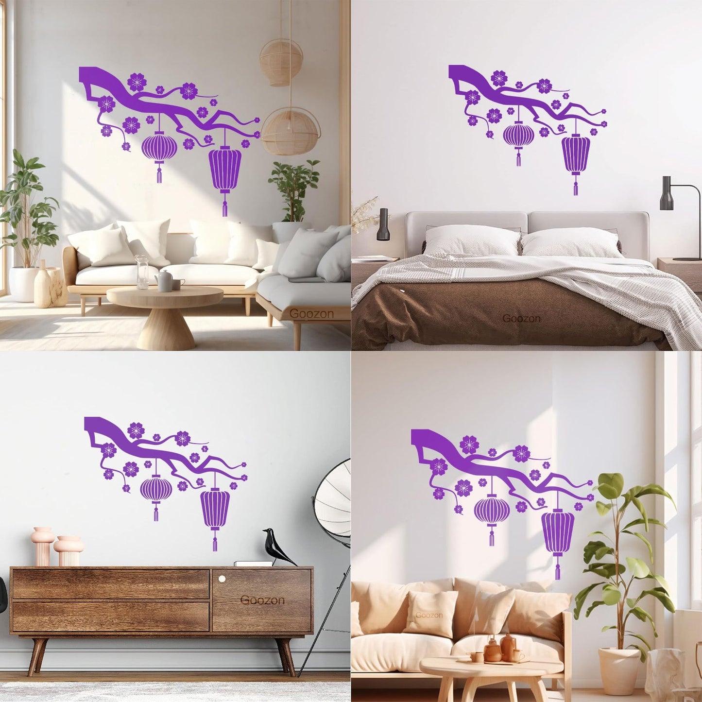 Chinese Lamp Branch Oriental Lettering Stickers Wall Beautification