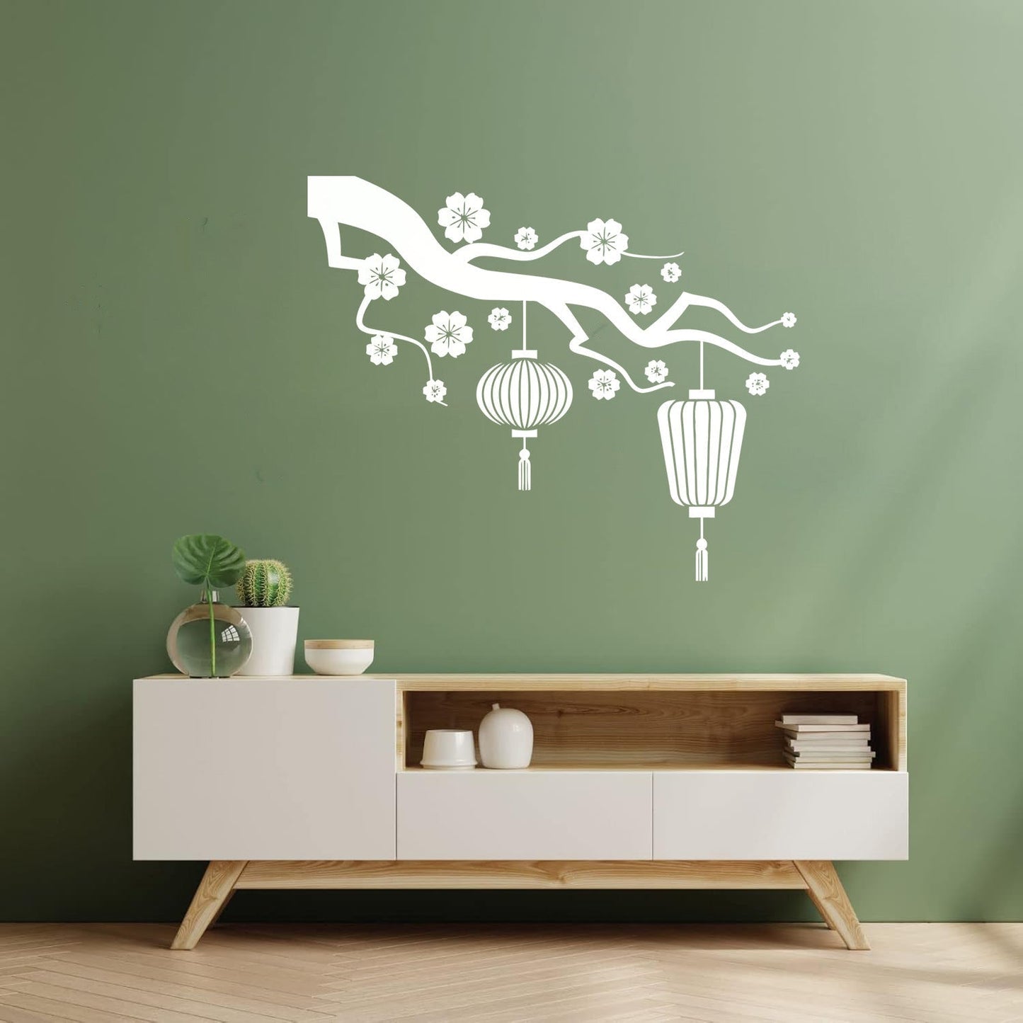 Chinese Lamp Branch Oriental Lettering Stickers Wall Beautification