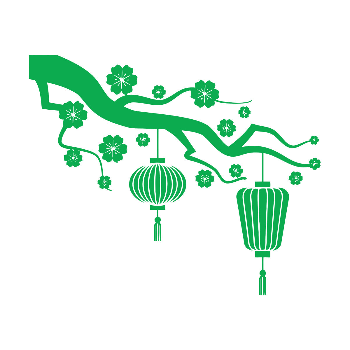 Chinese Lamp Branch Oriental Lettering Stickers Wall Beautification