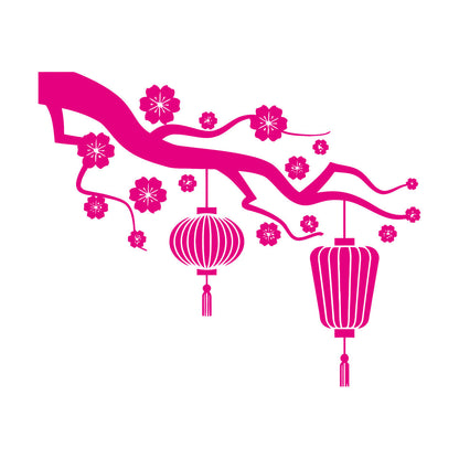 Chinese Lamp Branch Oriental Lettering Stickers Wall Beautification