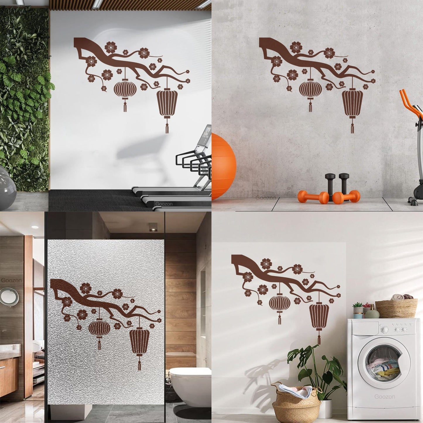 Chinese Lamp Branch Oriental Lettering Stickers Wall Beautification