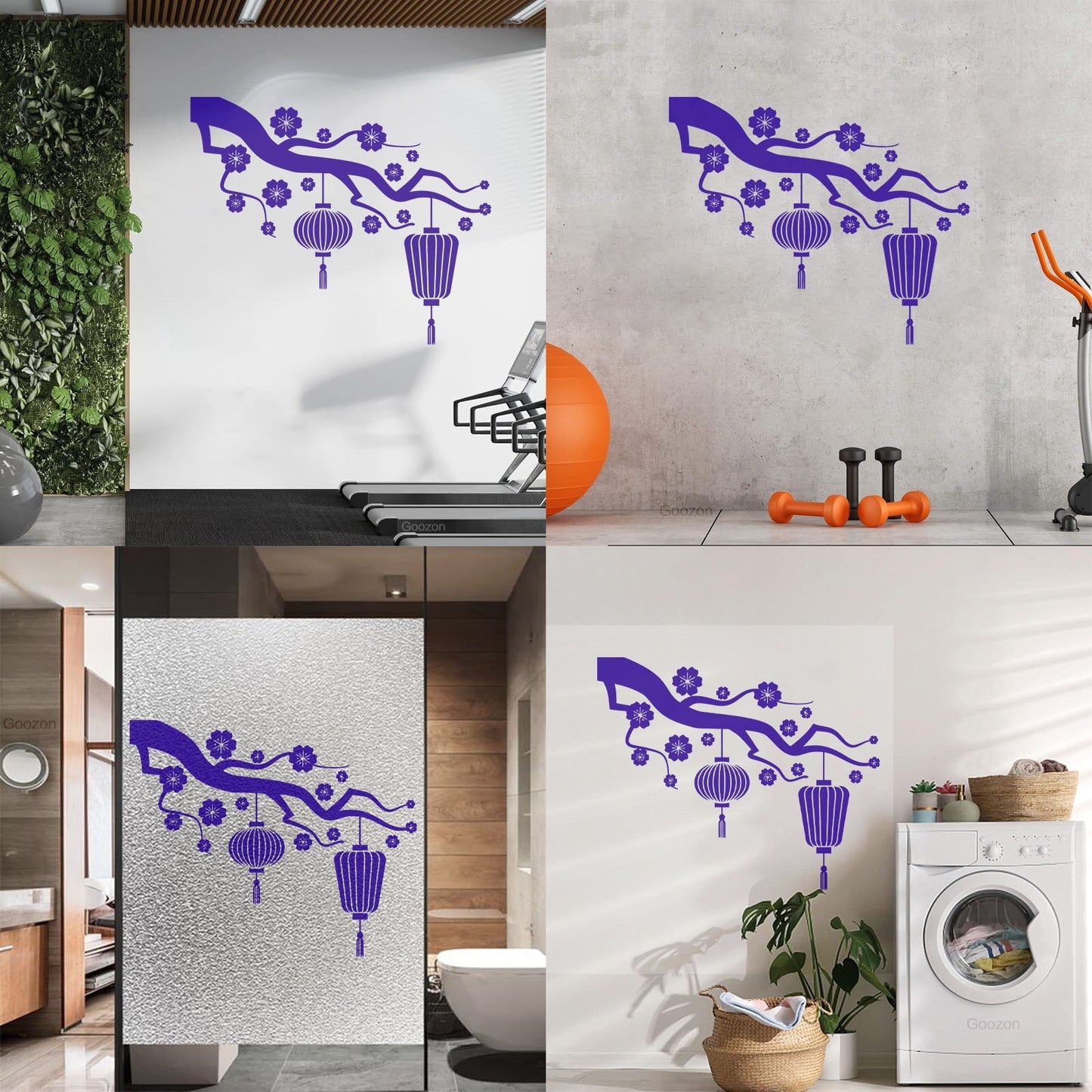 Chinese Lamp Branch Oriental Lettering Stickers Wall Beautification