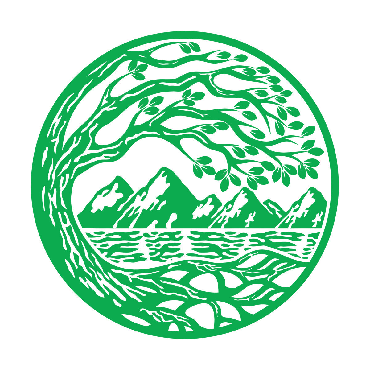 Vinyl Wall Stickers Circle Landscape Branch Tree Mountains River Window Decals