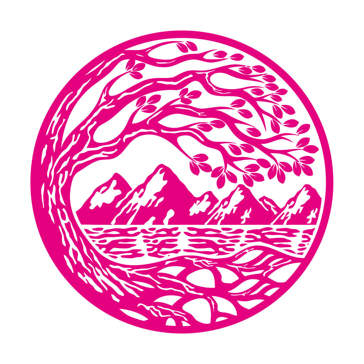 Vinyl Wall Stickers Circle Landscape Branch Tree Mountains River Window Decals