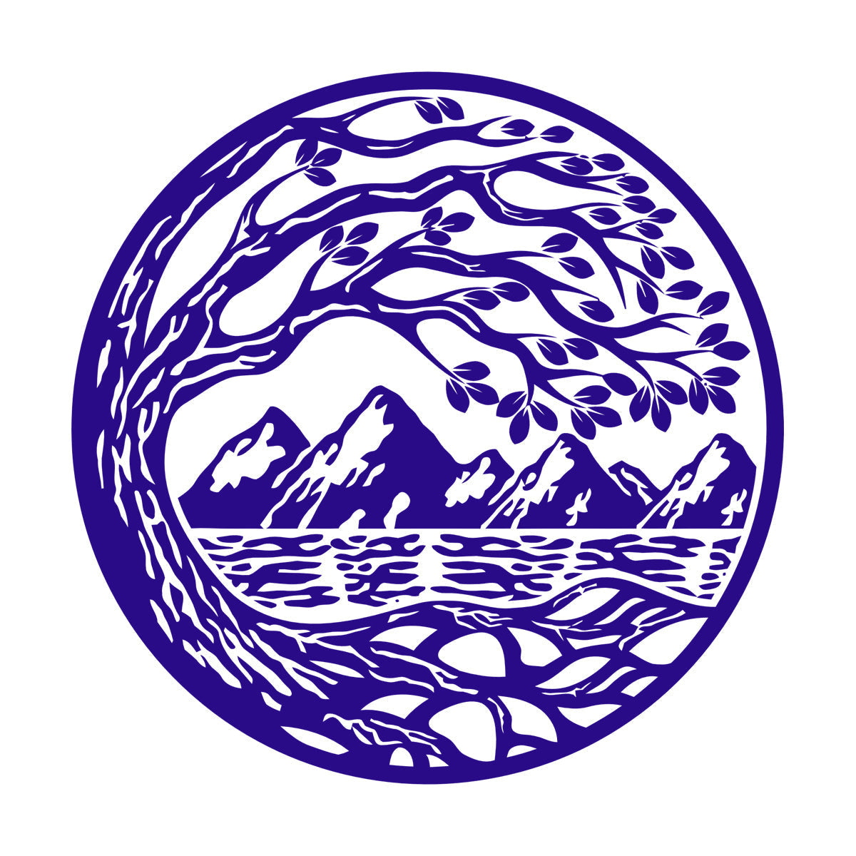 Vinyl Wall Stickers Circle Landscape Branch Tree Mountains River Window Decals