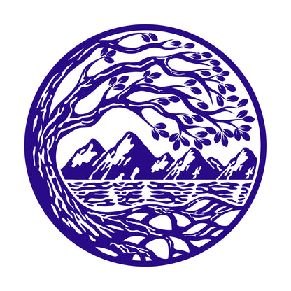 Vinyl Wall Stickers Circle Landscape Branch Tree Mountains River Window Decals