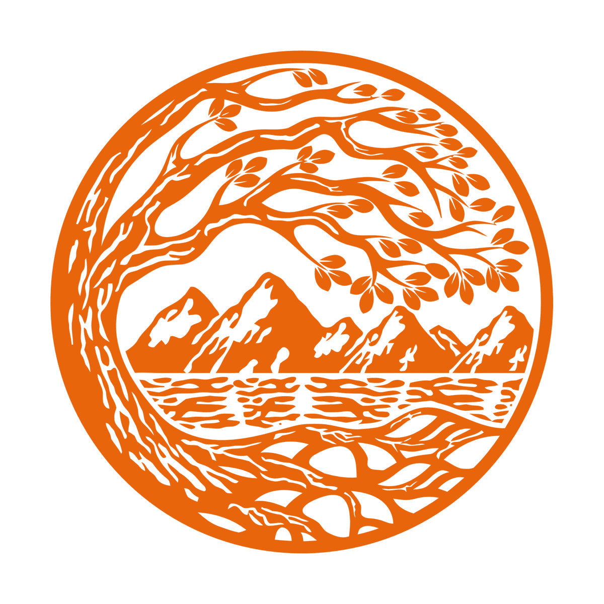 Vinyl Wall Stickers Circle Landscape Branch Tree Mountains River Window Decals