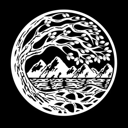 Vinyl Wall Stickers Circle Landscape Branch Tree Mountains River Window Decals