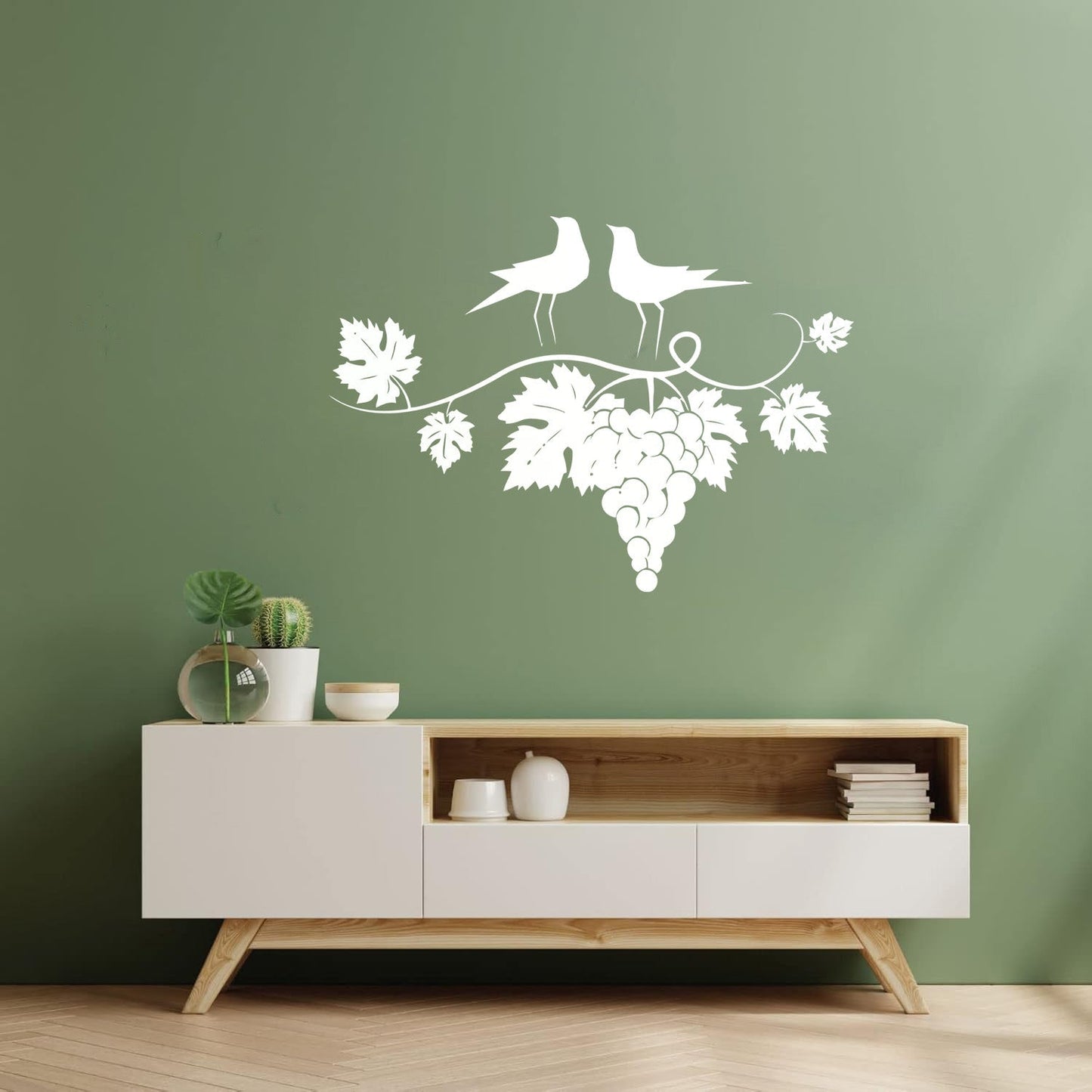 Couple Birds Branch Vine Grape Wine Shop Vinyl Wall Decals Store Decoration
