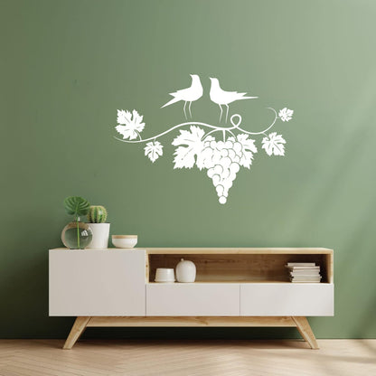 Couple Birds Branch Vine Grape Wine Shop Vinyl Wall Decals Store Decoration