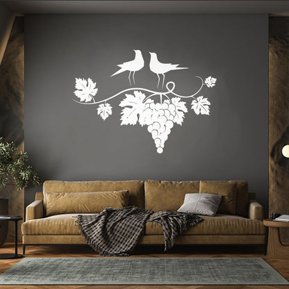 Couple Birds Branch Vine Grape Wine Shop Vinyl Wall Decals Store Decoration