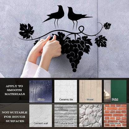 Couple Birds Branch Vine Grape Wine Shop Vinyl Wall Decals Store Decoration