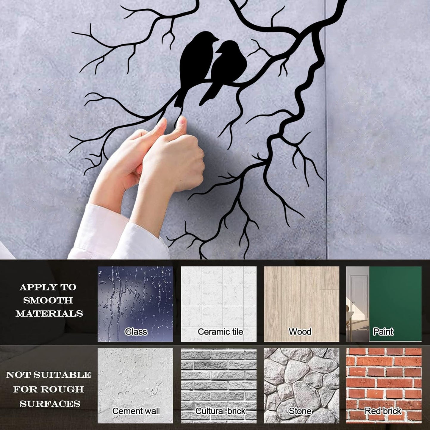 Engraving Decals Couple Birds Tree Branch Romance Tattoo Culture