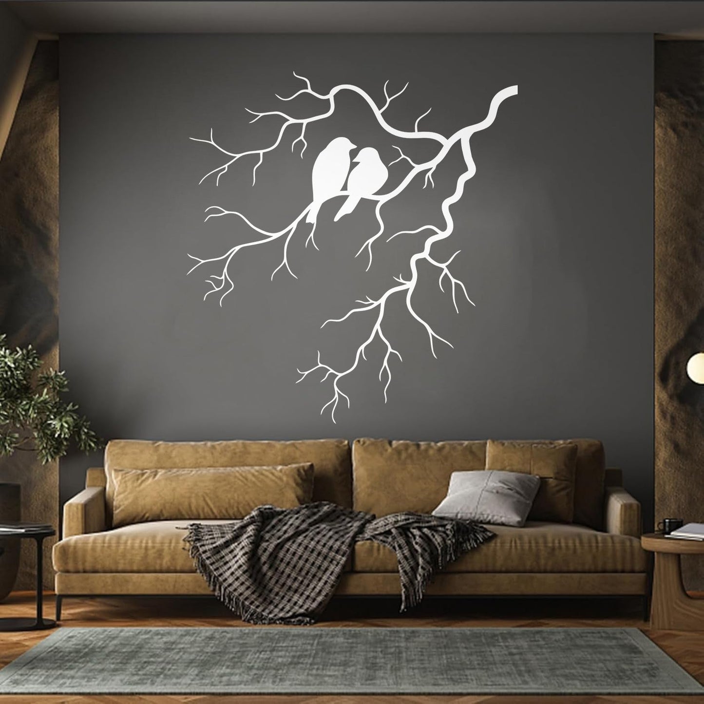 Engraving Decals Couple Birds Tree Branch Romance Tattoo Culture