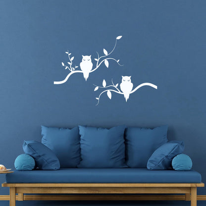 Mural And Wall Vinyl Decal Couple Owls On Branch Good Night Kids Bedroom Removable Without Leaving Glue