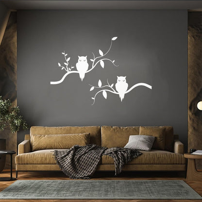 Mural And Wall Vinyl Decal Couple Owls On Branch Good Night Kids Bedroom Removable Without Leaving Glue