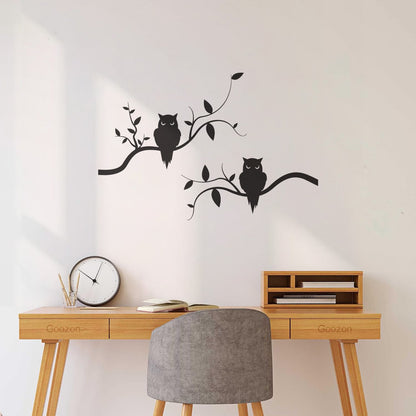 Mural And Wall Vinyl Decal Couple Owls On Branch Good Night Kids Bedroom Removable Without Leaving Glue