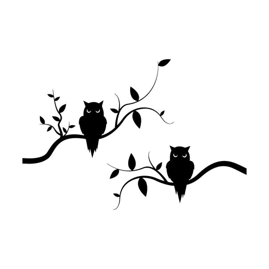 Mural And Wall Vinyl Decal Couple Owls On Branch Good Night Kids Bedroom Removable Without Leaving Glue