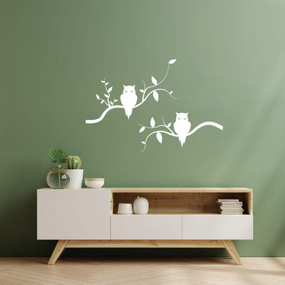 Mural And Wall Vinyl Decal Couple Owls On Branch Good Night Kids Bedroom Removable Without Leaving Glue