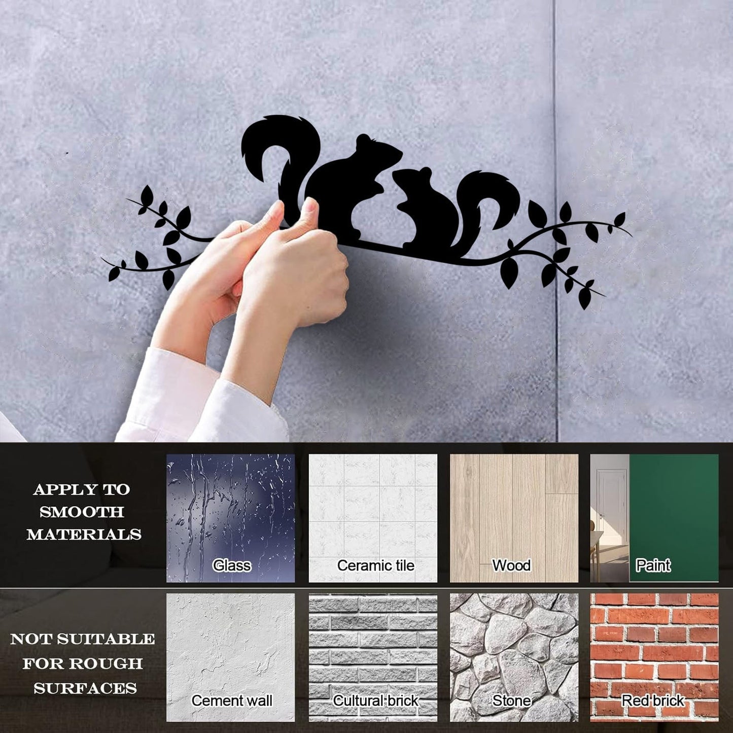 Wall Stickers Paster Paper Couple Squirrels Funny Animals Tree Branch Self Adhesive