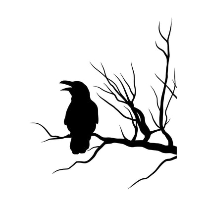 Fine Carving Stickers Crow Silhouette Raven On Tree Branch Multi Color Selection