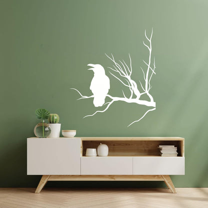 Fine Carving Stickers Crow Silhouette Raven On Tree Branch Multi Color Selection